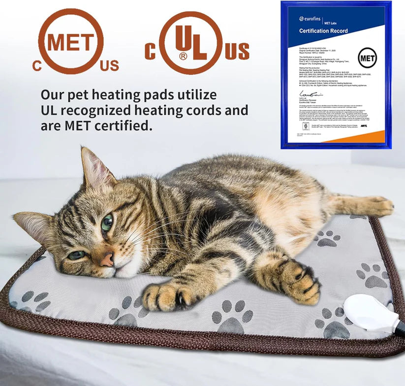 Smart Heated Waterproof Dog Pad (28x18in) – Adjustable Thermostat Pet Bed with Steel-Reinforced Cord & Paw Print Design – Ideal for Puppies, Whelping & Small Pets