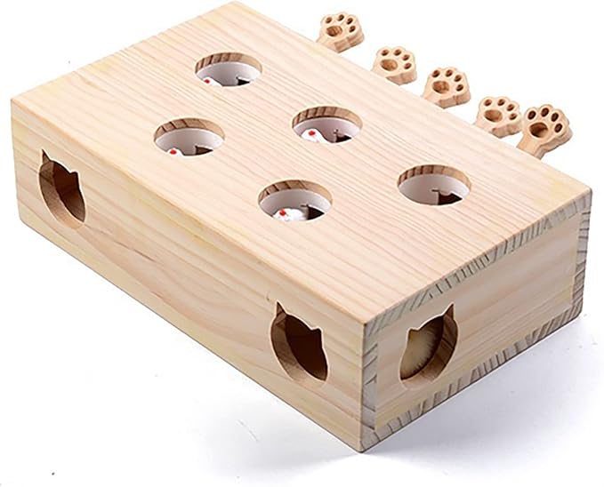 Interactive Wooden Whack-A-Mouse Cat Toy – Smart Cat Enrichment & Paw Training Game