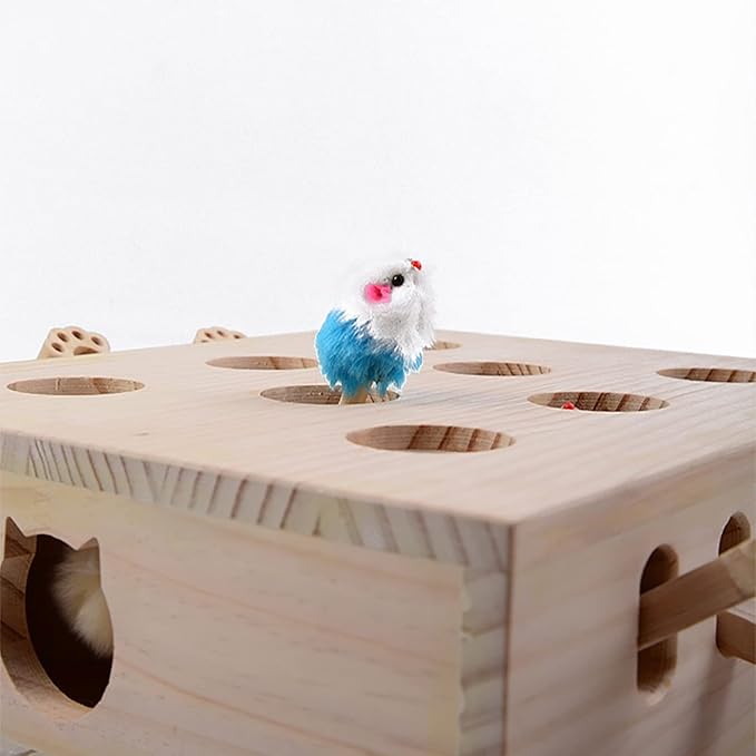 Interactive Wooden Whack-A-Mouse Cat Toy – Smart Cat Enrichment & Paw Training Game