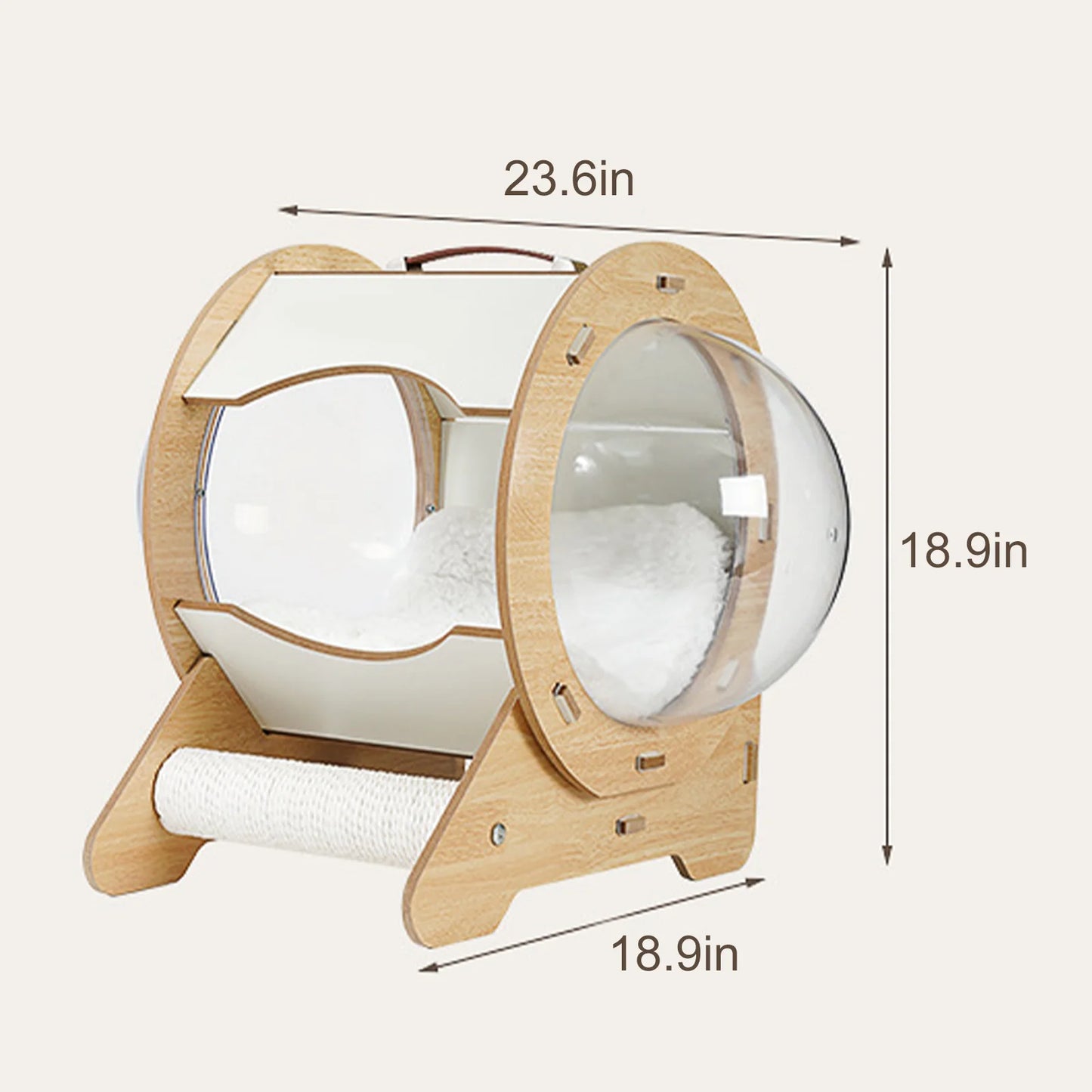 Modern Cat Pod House – Luxury Wooden Cat Bed with Scratch Post & Transparent Bubble Windows