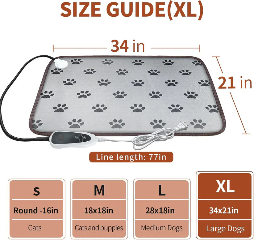Smart Heated Waterproof Dog Pad (28x18in) – Adjustable Thermostat Pet Bed with Steel-Reinforced Cord & Paw Print Design – Ideal for Puppies, Whelping & Small Pets