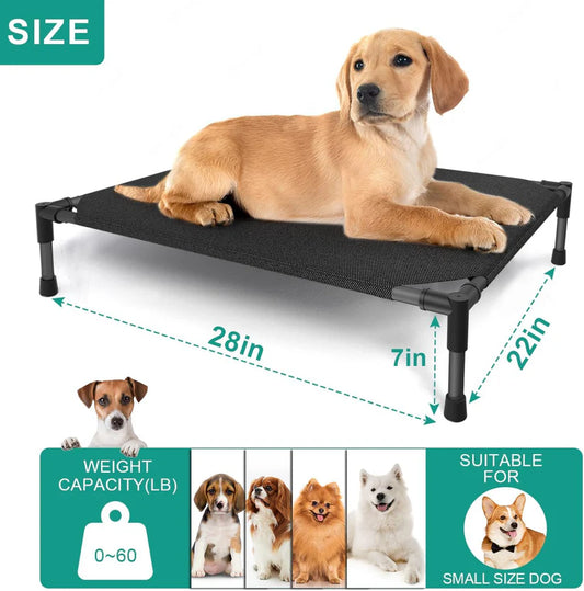 Medium Elevated Dog Bed (32x25x8in) – Raised Outdoor Pet Cot with Breathable Mesh, Waterproof Steel Frame & Non-Slip Feet – Supports Up to 80 lbs – Black