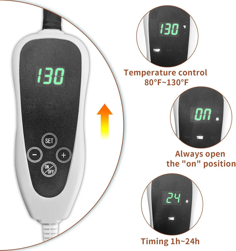 Smart Heated Waterproof Dog Pad (28x18in) – Adjustable Thermostat Pet Bed with Steel-Reinforced Cord & Paw Print Design – Ideal for Puppies, Whelping & Small Pets