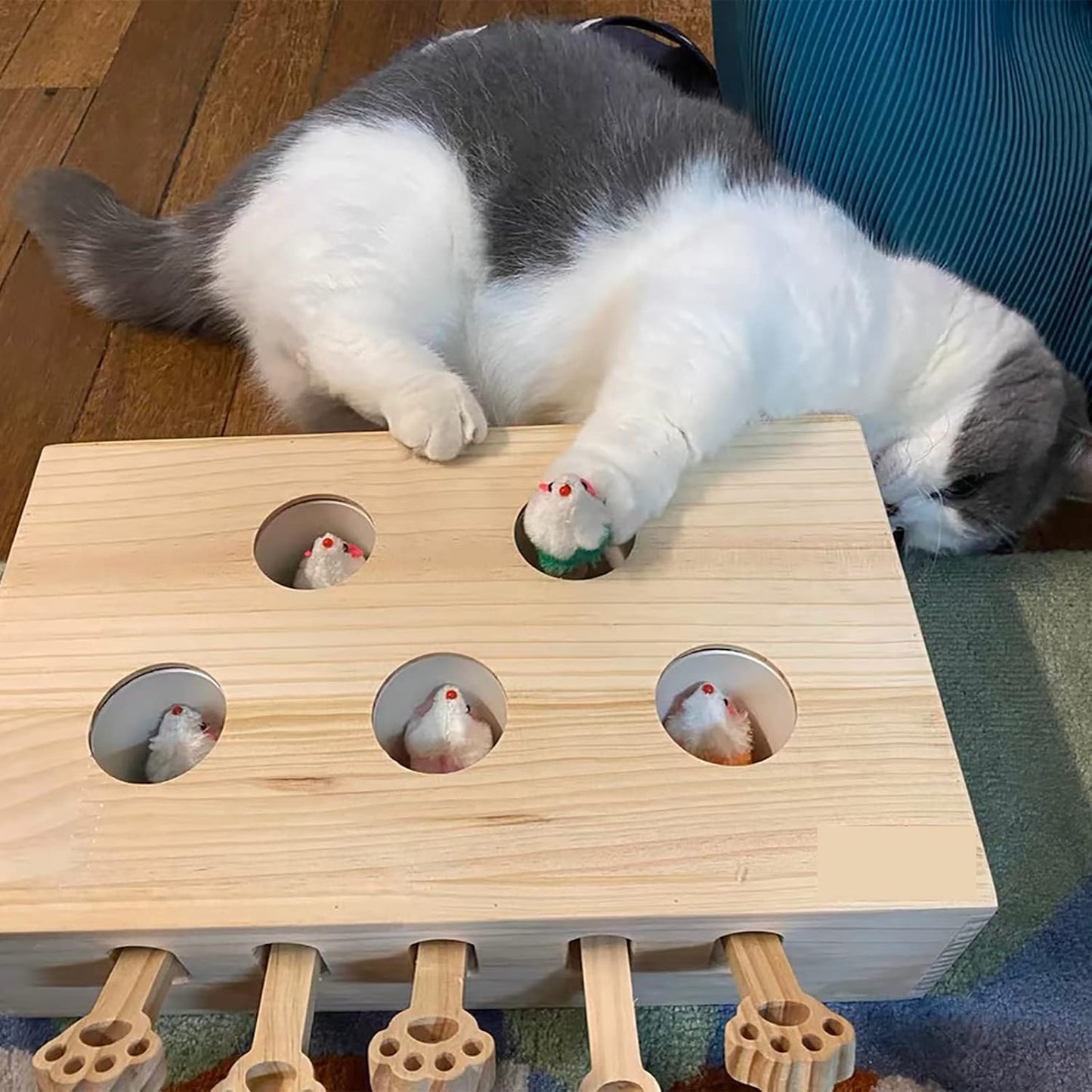 Interactive Wooden Whack-A-Mouse Cat Toy – Smart Cat Enrichment & Paw Training Game