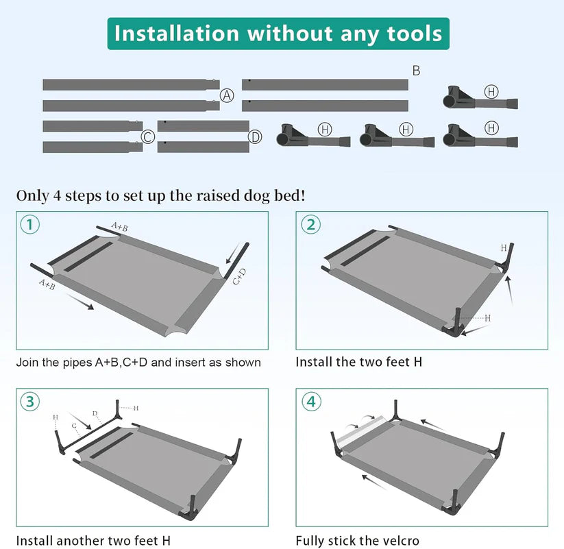 Medium Elevated Dog Bed (32x25x8in) – Raised Outdoor Pet Cot with Breathable Mesh, Waterproof Steel Frame & Non-Slip Feet – Supports Up to 80 lbs – Black