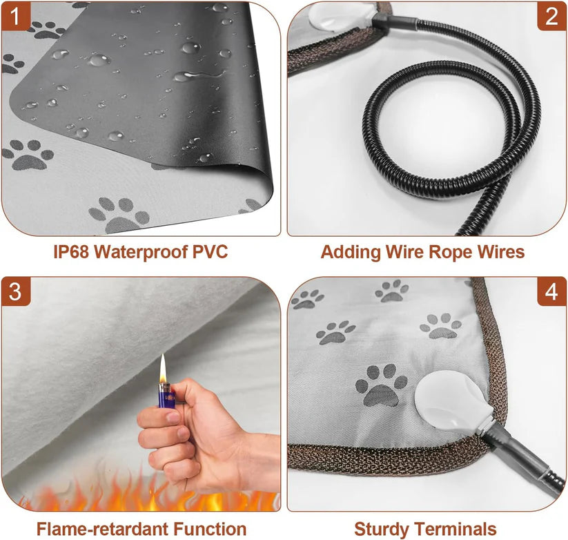 Smart Heated Waterproof Dog Pad (28x18in) – Adjustable Thermostat Pet Bed with Steel-Reinforced Cord & Paw Print Design – Ideal for Puppies, Whelping & Small Pets