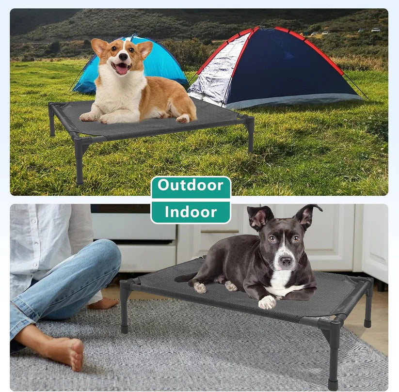 Medium Elevated Dog Bed (32x25x8in) – Raised Outdoor Pet Cot with Breathable Mesh, Waterproof Steel Frame & Non-Slip Feet – Supports Up to 80 lbs – Black