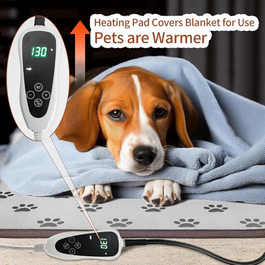 Smart Heated Waterproof Dog Pad (28x18in) – Adjustable Thermostat Pet Bed with Steel-Reinforced Cord & Paw Print Design – Ideal for Puppies, Whelping & Small Pets
