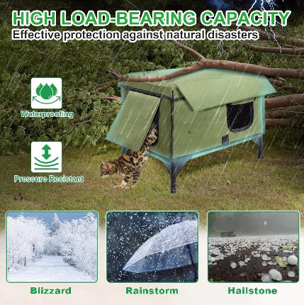 Outdoor Heated Cat House – Waterproof Winter Shelter with Rainproof Roof, Dual Escape Doors & Safe Heating Pad for Feral and Stray Cats