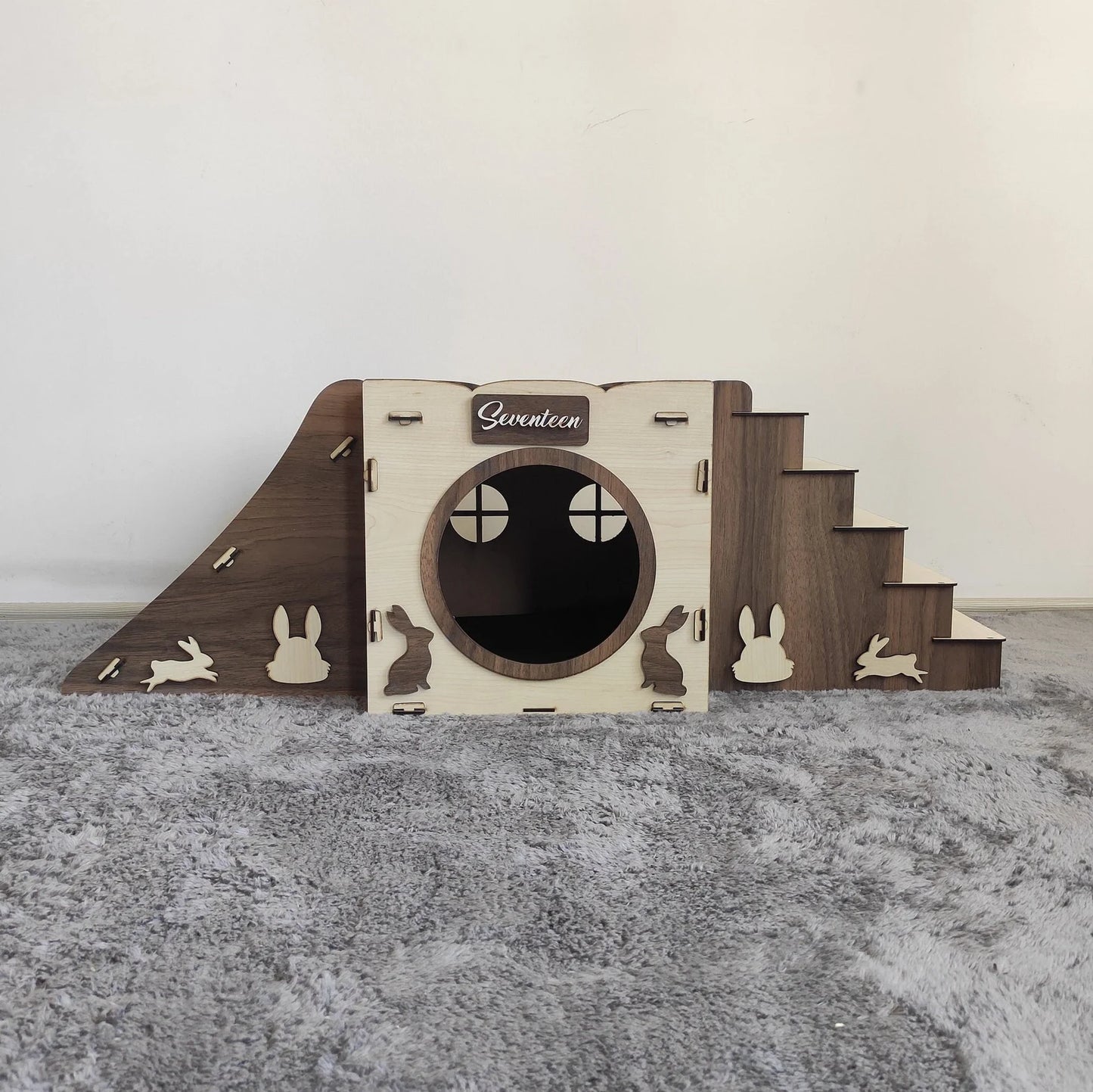 Modern Two-Story Wooden Rabbit & Small Pet Castle – Indoor Playhouse & Cozy Bed Furniture