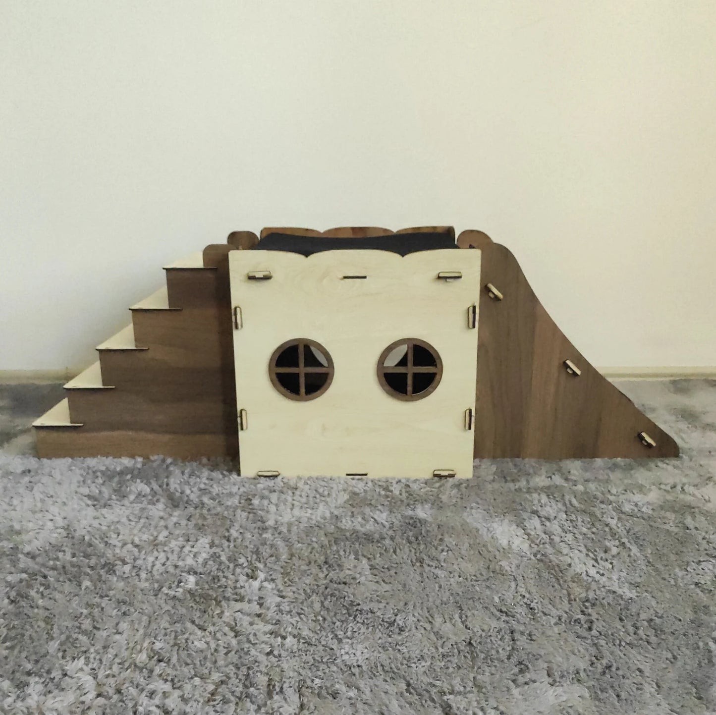 Modern Two-Story Wooden Rabbit & Small Pet Castle – Indoor Playhouse & Cozy Bed Furniture