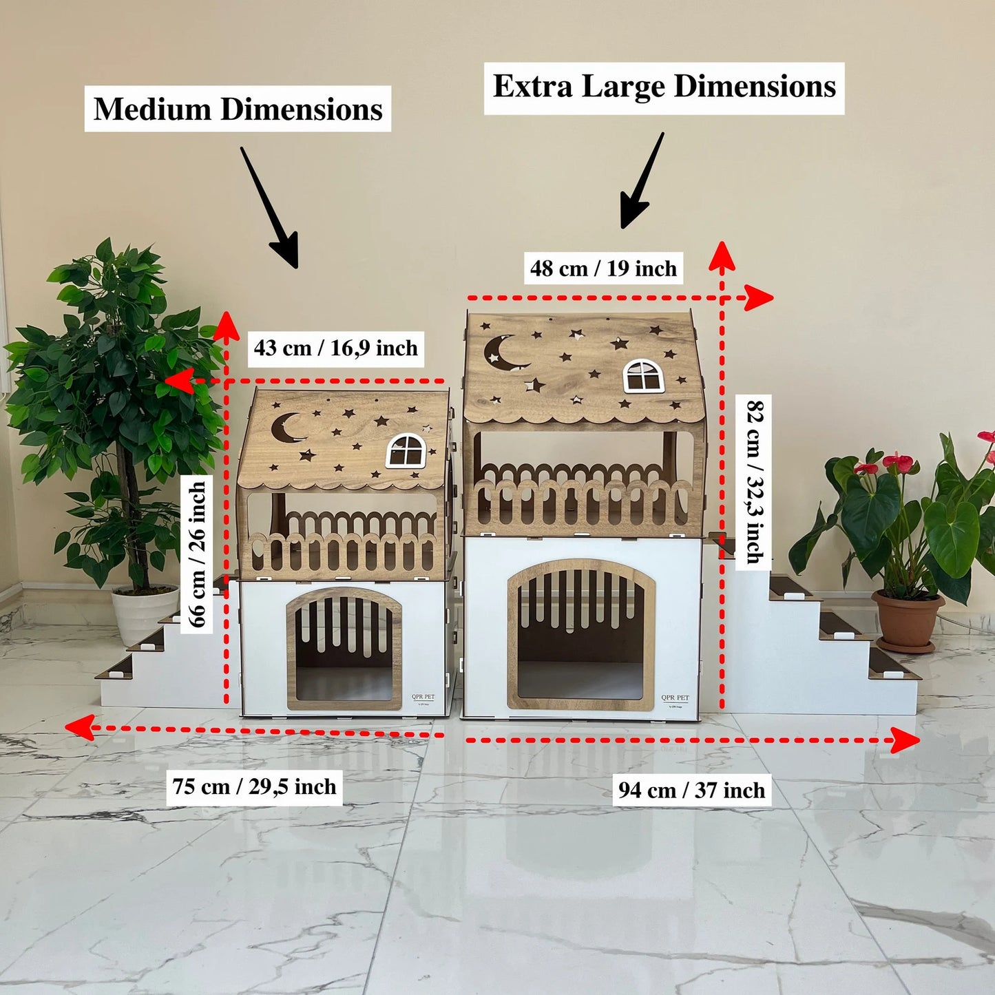 Modern Two-Storey Wooden Pet House – Indoor Castle for Rabbits, Cats & Small Pets | Cozy Multi-Level Bed & Play Furniture