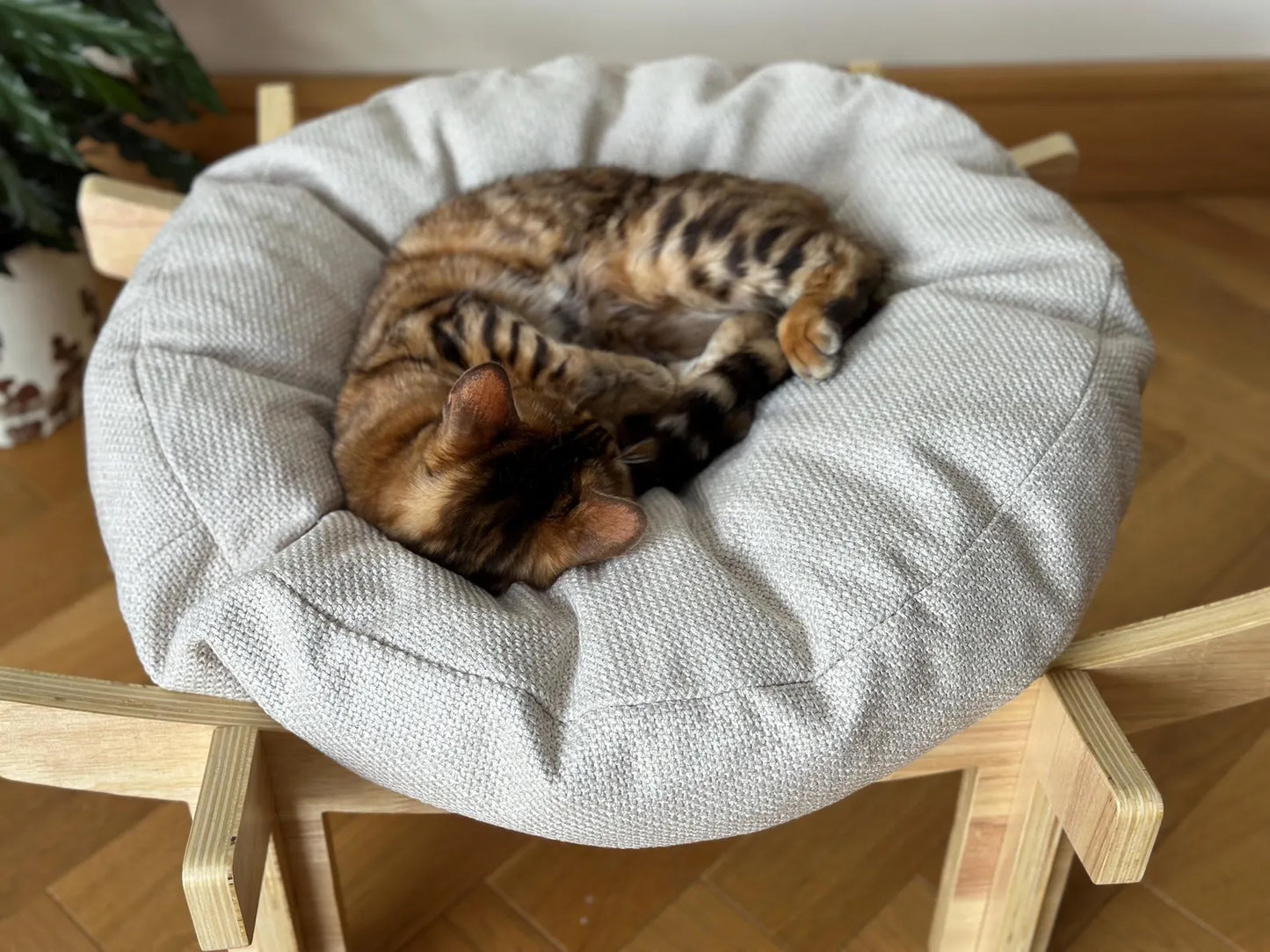 Luxury Solid Wood Cat Bed with Extra Thick Cushion – Premium Durable Design for Modern Homes
