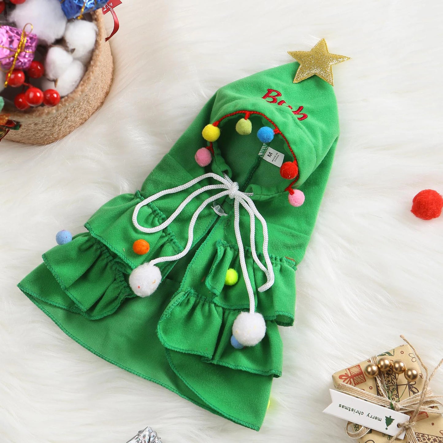 Personalized Christmas Pet Name Cape – Custom Holiday Outfit for Dogs & Cats | Festive Christmas Tree Costume