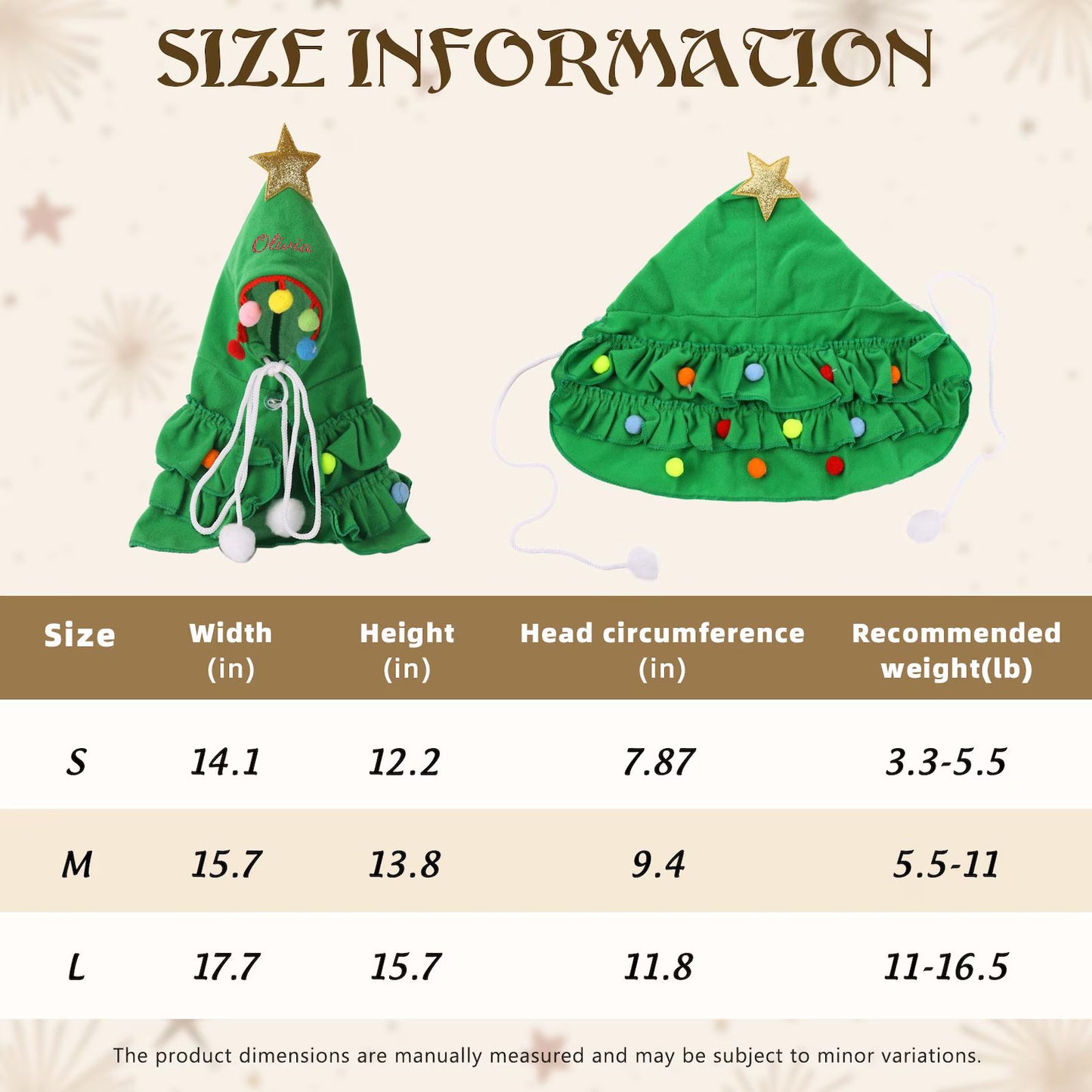 Personalized Christmas Pet Name Cape – Custom Holiday Outfit for Dogs & Cats | Festive Christmas Tree Costume