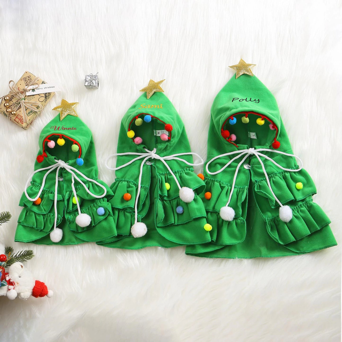 Personalized Christmas Pet Name Cape – Custom Holiday Outfit for Dogs & Cats | Festive Christmas Tree Costume