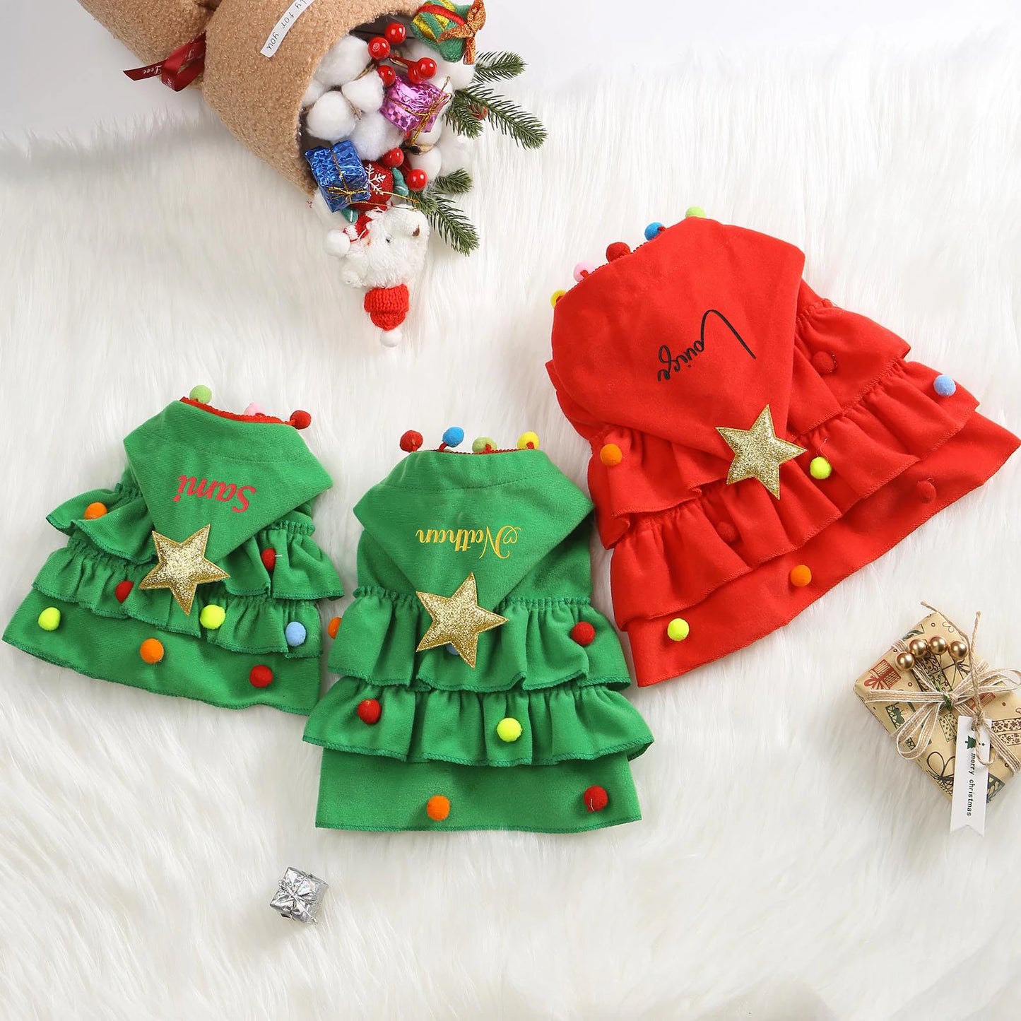 Personalized Christmas Pet Name Cape – Custom Holiday Outfit for Dogs & Cats | Festive Christmas Tree Costume