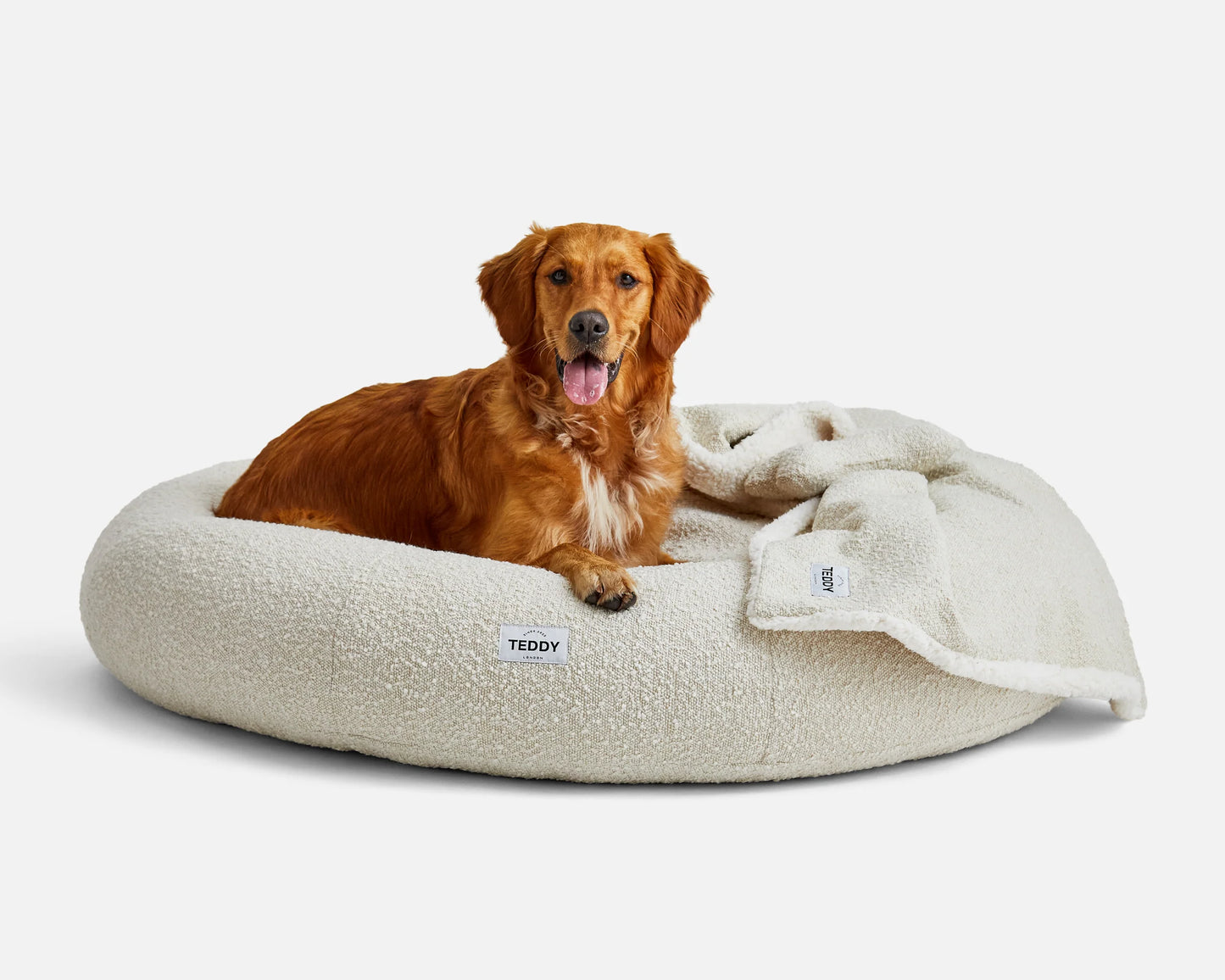 Dream Paws Teddy Bouclé Bed – Large Almond White Luxury Dog & Cat Bed